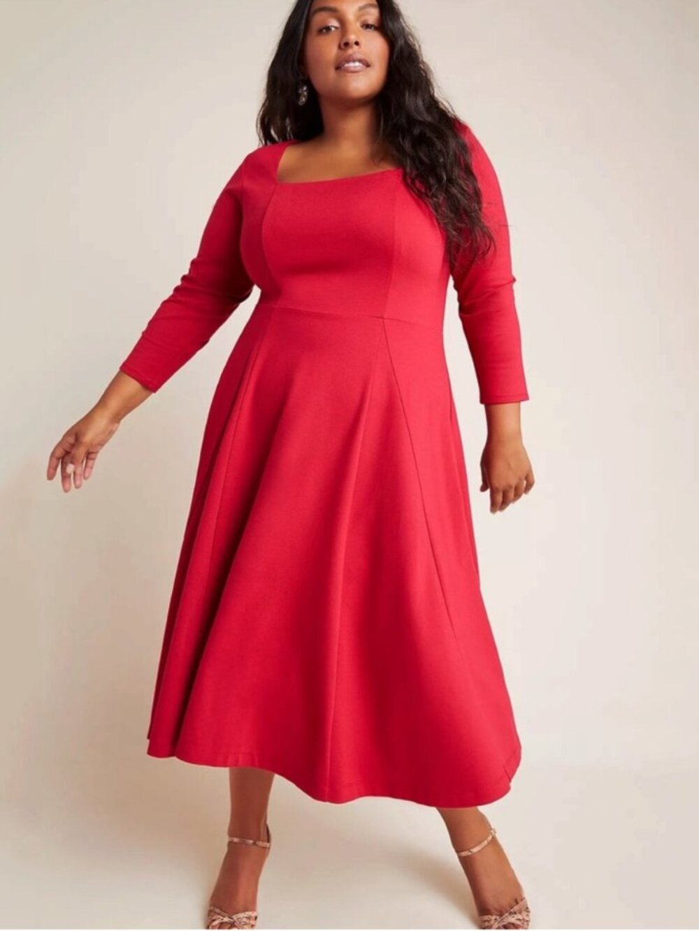 NWT Anthropologie Maeve Red Jocelyn Fit & Flare Midi Dress in Women's 1X